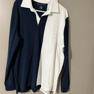 American Eagle Outfitters Navy and White Long Sleeve Tee